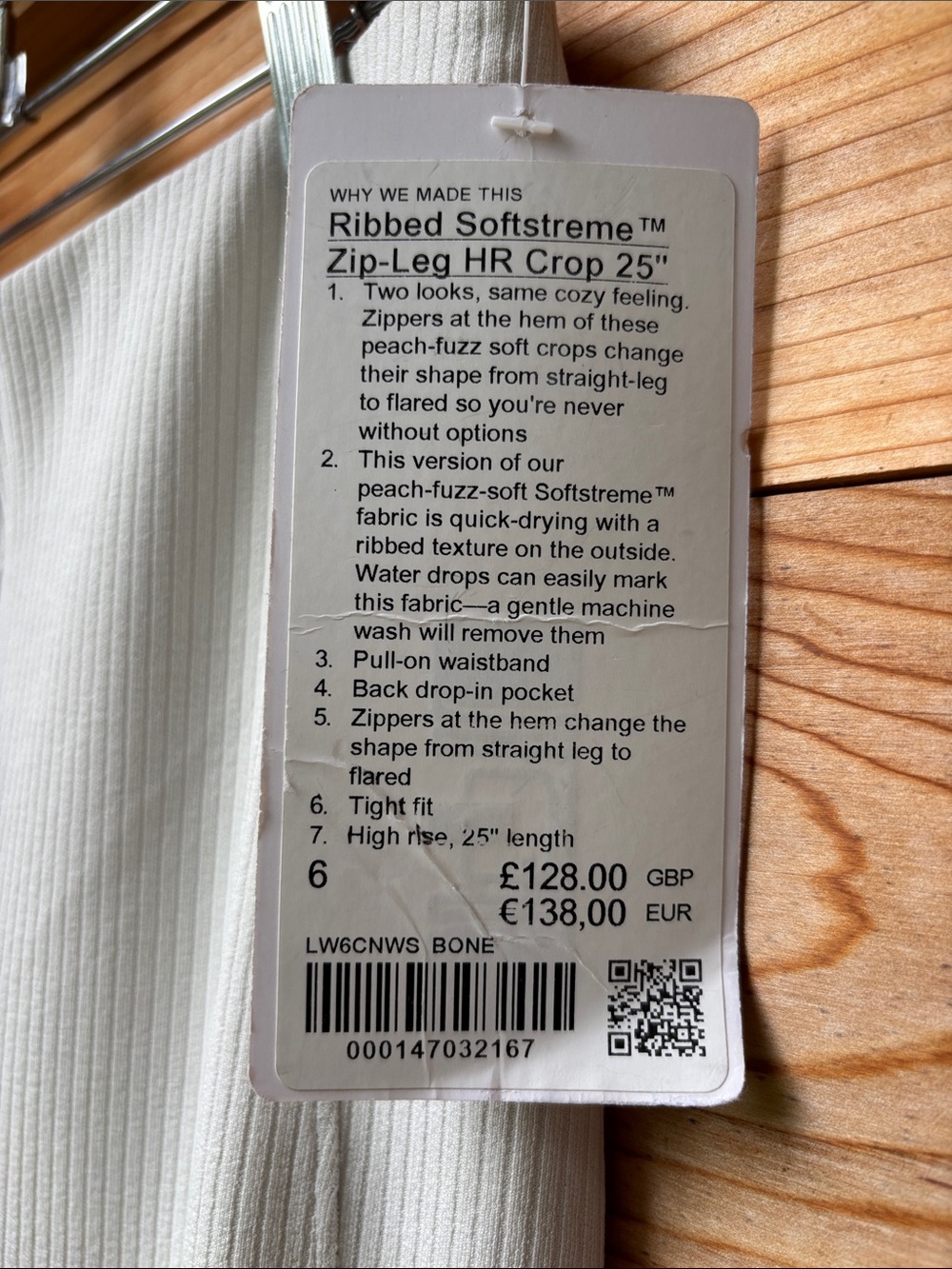 NWT Lululemon Ribbed Softstreme Zip-Leg High-Rise Crop Pant Bone Size 6 - Picture 4 of 9
